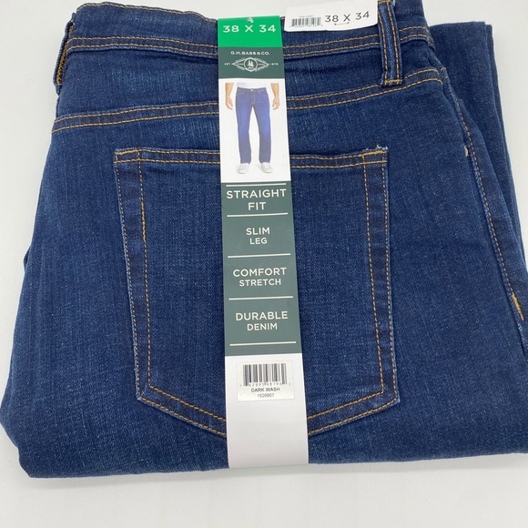 G.H. Bass & Co. Men's Size: 38×34 Straight Fit 5 Pocket Jeans -  Comfort Stretch - Picture 7 of 9